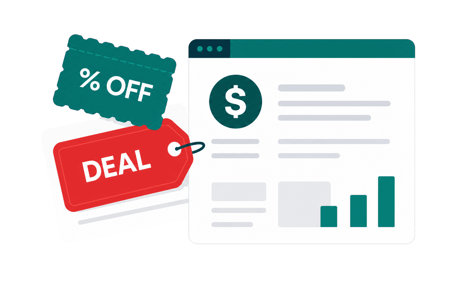 Seller software deal tags and analytics dashboard illustration