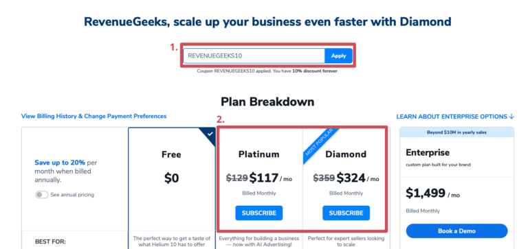 Choosing Helium 10 plan for upgrade