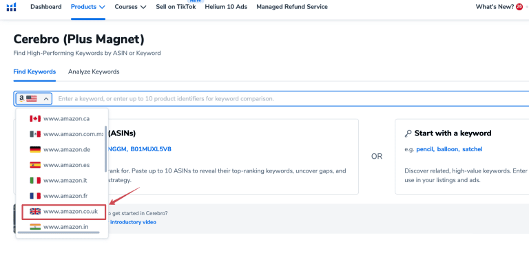 Helium 10 Cerebro UK marketplace change