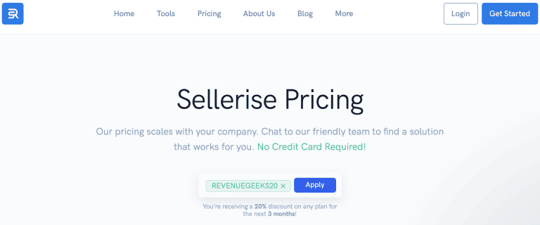 Sellerise pricing with Revenuegeeks discount