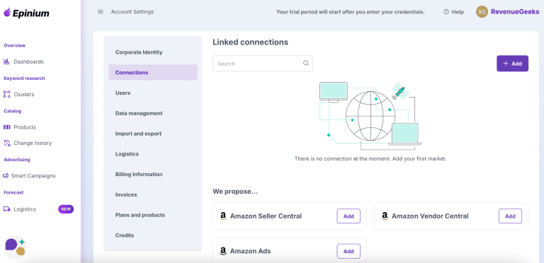 Epinium dashboard view