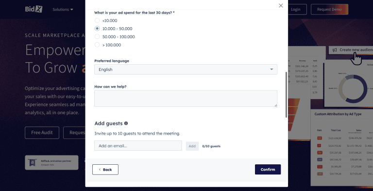 BidX free demo registration - ad spend