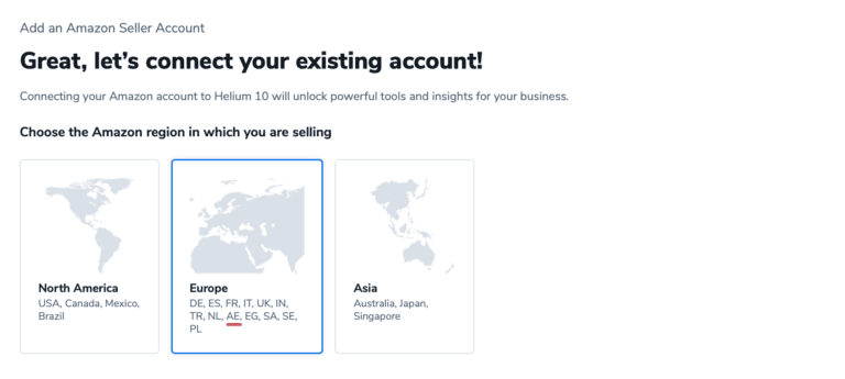 helium 10 connecting new account UAE seller