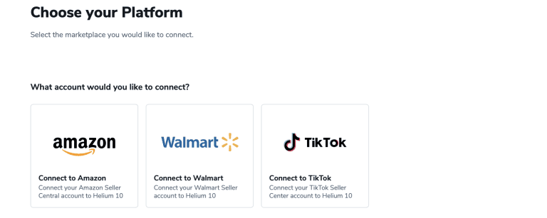 Helium 10 choosing platforms to connect