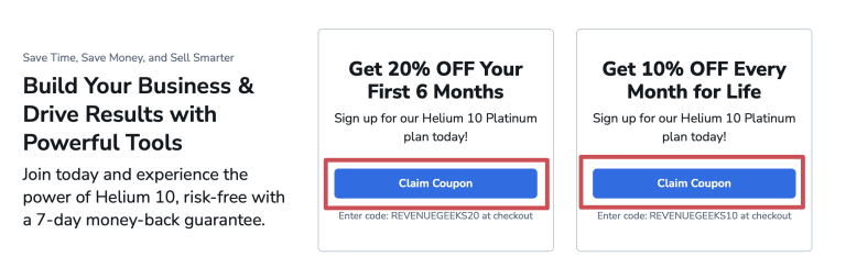 Helium 10 Platinum with RevenueGeeks discounts