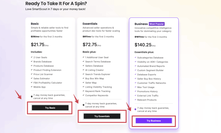 Choosing SmartScout pricing plan