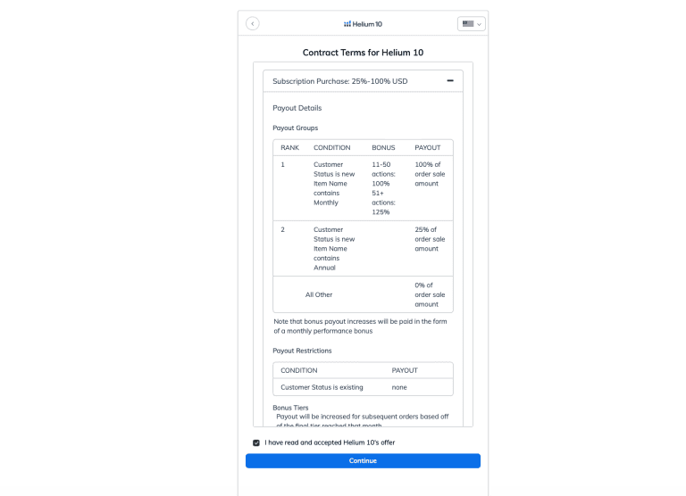 Contract terms for Helium 10 affiliates