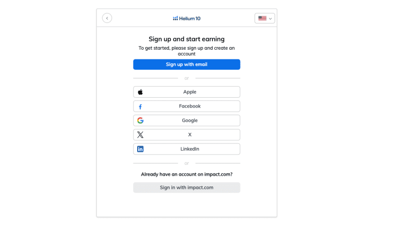 Signing up to Helium 10 affiliates