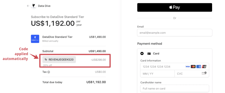 Data Dive pricing with discount