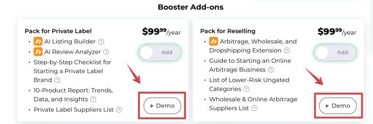 You can request a demo for AMZScout Add-ons