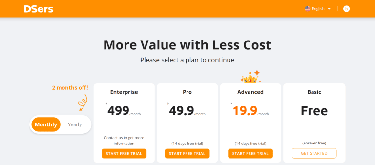 dsers pricing plans