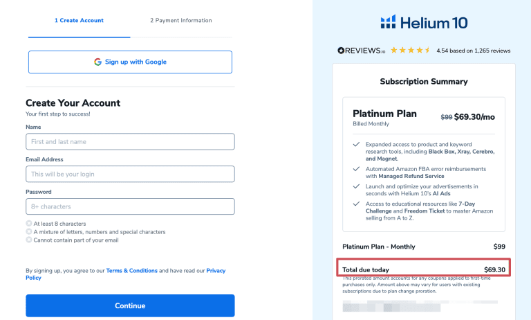 Helium 10 discount page