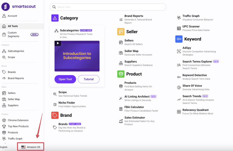 SmartScout dashboard marketplace selection