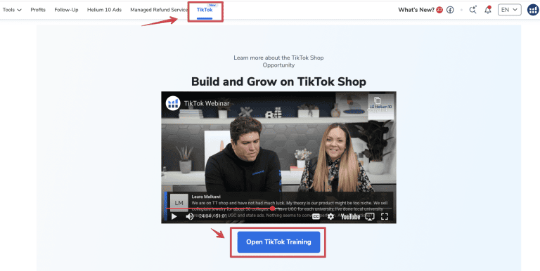 Where to find Helium 10 TikTok training