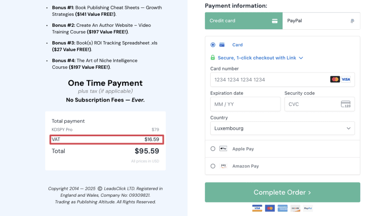 KDSPY payment with tax applied