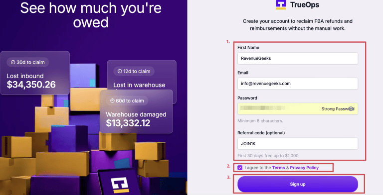 TrueOps Registration form