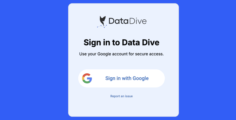 Data Dive Sign in with Google