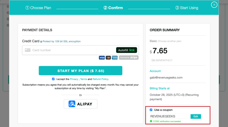 Activating your BigSpy coupon