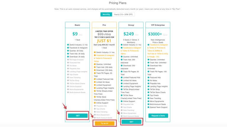 Choosing BigSpy pricing plan