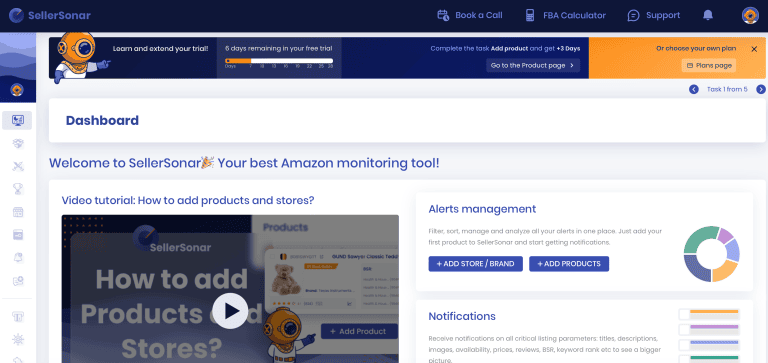 SellerSonar free trial dashboard view