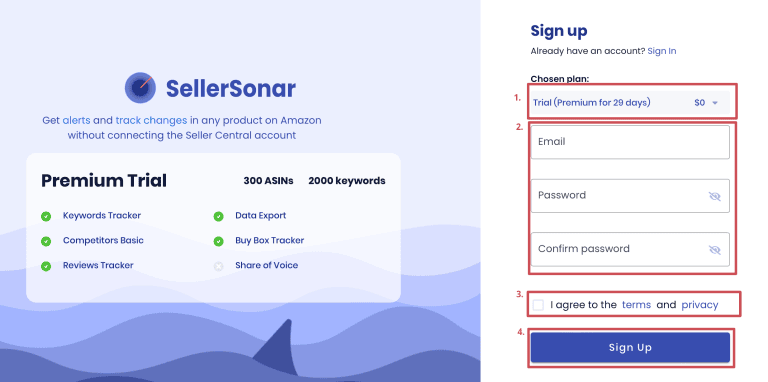 How to sign up for SellerSonar free trial
