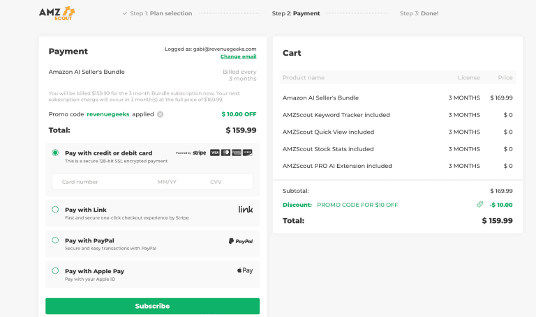 $10 discount applied to AMZScout plan