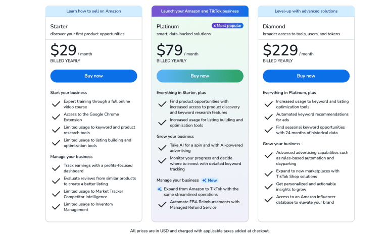 Helium 10 pricing and plans