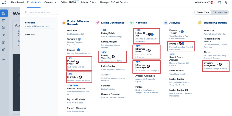 Helium 10 offers wide range of TikTok tools