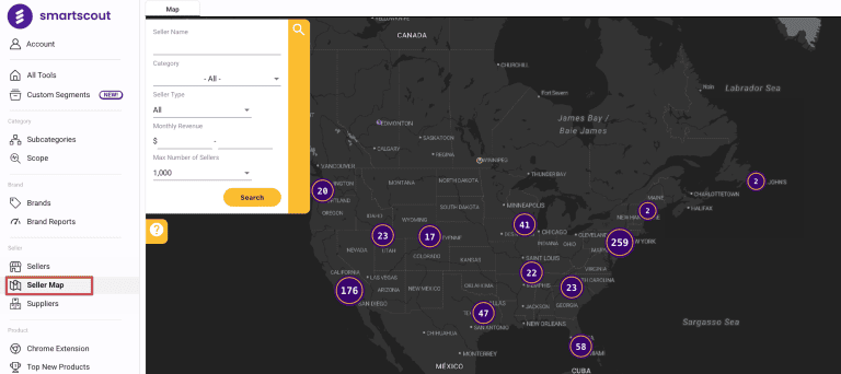 SmartScout Seller Map for product research