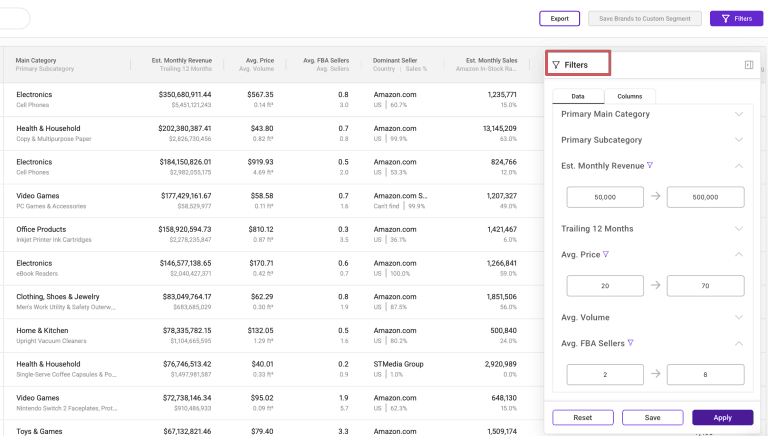 using filters with SmartScout Brands tool