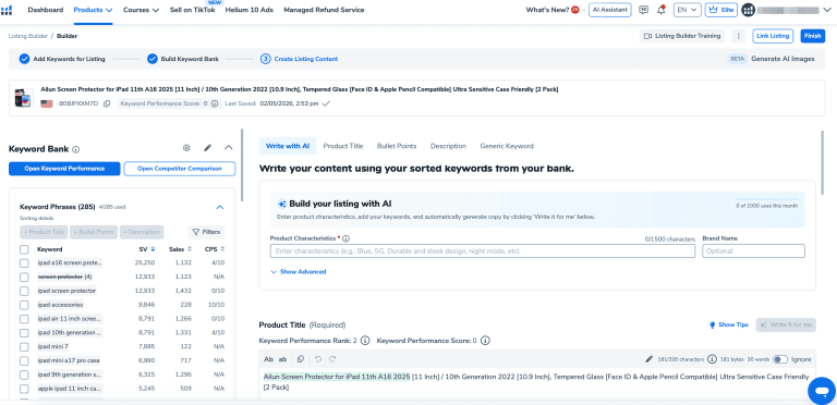 Helium 10's AI Listing Builder