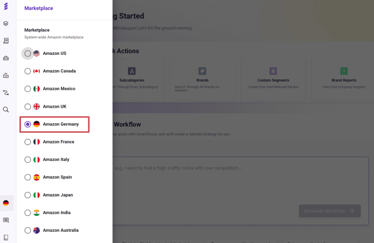 Changing SmartScout marketplace to Amazon Germany